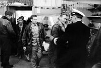 Crew of USS Pueblo upon release on 23 December 1968.