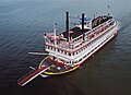 Belle of Louisville at Clark Bridge, Louisville, Kentucky, USA, Ohio River mile 604, August 1987.