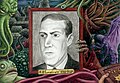 H. P. Lovecraft (* 20. August), umringt von Wesen aus seinem Cthulhu-Mythos