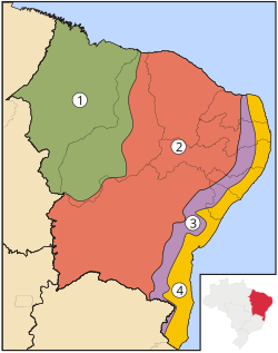 The Subregions of Northeast Brazil 1 • Meio-norte, 2 • Sertão, 3 • Agreste, 4 • Zona da Mata