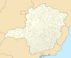 Mapa konturowa Minas Gerais, blisko centrum po prawej na dole znajduje się punkt z opisem „Ibirité”