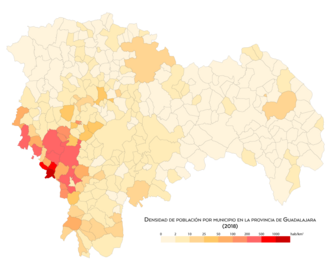 Densidad de población por municipio en 2018