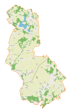 Mapa konturowa gminy Kozłowo, na dole nieco na prawo znajduje się punkt z opisem „Zalesie”