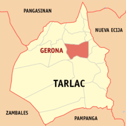 Map of Tarlac with Gerona highlighted
