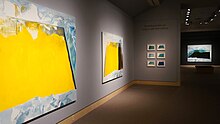 Eric Aho's "Ice Cuts" series of paintings installed at the Hood Museum of Art, Dartmouth (2016). Photo by Alison Palizzolo.