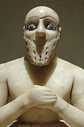 Estatua del superintendente Ebih II (detalle de la cabeza), 52,5 cm de alto, procedente del templo de Ištar en Mari, período acadio, año 2400 a. C., Museo del Louvre