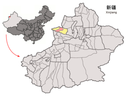 Bolen sijainti (punaisella) Bortalan prefektuurissa (keltaisella) Sinkiangissa