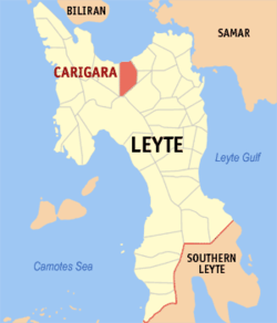 Mapa han Leyte nga nagpapakita kon hain nahimutang an Bungto han Carigara.