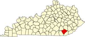 Map of Kentucky highlighting Knox County