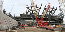 Two steel "tree" supports for the South Stand erected in December 2017