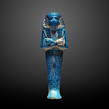 Statuina di servitore proveniente dalla tomba di Seti I (1324–1279 a.C.), realizzata con maiolica smaltata di blu per somigliare al turchese.