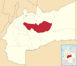 Location of the municipality and town of San Martín, Meta in the Meta Department of Colombia.