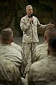 Former Commandant of the Marine Corps General James F. Amos addresses Marines and Department of Defense employees at Blount Island Command.