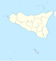 Mapa konturowa Sycylii, u góry po prawej znajduje się punkt z opisem „Militello Rosmarino”