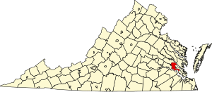 Map of Virginia highlighting James City County