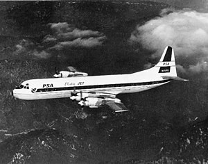Eine Lockheed L-188 Electra der PSA in den 1960ern