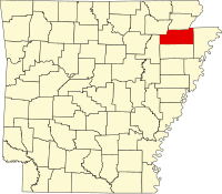 Map of Arkanzas highlighting Craighead County