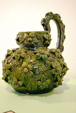 Sample of Atzompa's signature green glazed ware on display at MEAPO