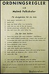 Ordningsregler för skolgården på Malmö Folkskolor från 1950.