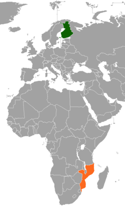 Map indicating locations of Finland and Mozambique