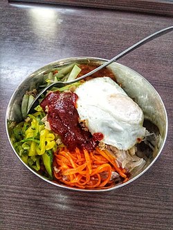 Homemade bibimbap with a fried egg