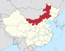 Ligging van Binne-Mongolië in die Volksrepubliek China