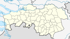 Mapa konturowa Brabancji Północnej, w centrum znajduje się punkt z opisem „Koning Willem II Stadion”