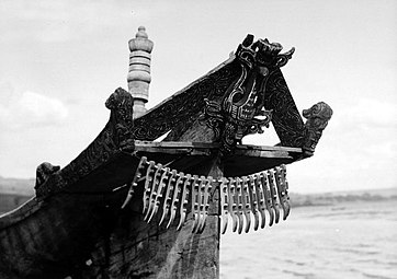 Carved prow decorations of a Toba Batak prahu.