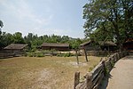 View of several heritage buildings at Black Creek Pioneer Village