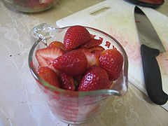 Strawberries cut for pie