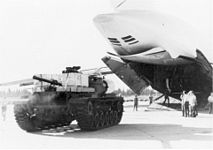 M60 tank unloaded from a USAF C-5 Galaxy during Operation Nickel Grass