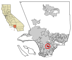 Location of Lynwood in Los Angeles County, California