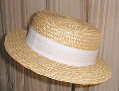 Boater (also basher, skimmer, cady, katie, somer, or sennit hat)