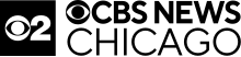 The CBS Eyemark logo and a Helvetica number two in bold appear centered in a black square box. Next to it, the CBS Eyemark and CBS News in a bolded sans serif font appear on one row, with Chicago in a thinner sans serif on the bottom row; all letters are capitals.