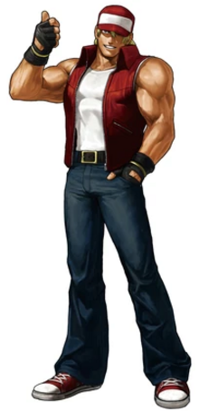 A stylized 3D render of a blond, muscular man wearing jeans, a white tank top and a red vest and cap