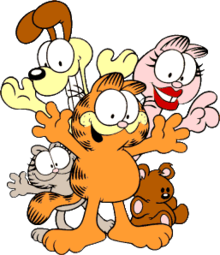An illustration of the characters in the comic strip Garfield.