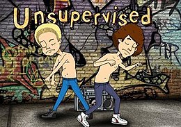 The title superimposed above two shirtless boys, one blond (Joel) and one brunet (Gary), dancing.