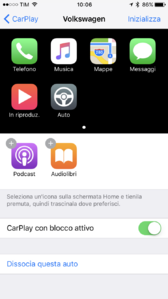 Le impostazioni di CarPlay su iOS 10.