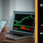 Blog header image showing a trader on their phone with a candlestick chart up on a laptop in the background with the blog title on the right