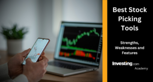 Blog header image showing a trader on their phone with a candlestick chart up on a laptop in the background with the blog title on the right