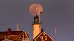 The super Pink Moon over the Scituate Lighthouse in Scituate Harbor.