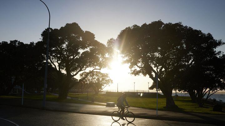 A cyclist in Auckland, New Zealand.