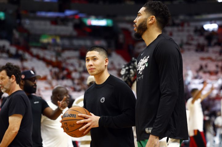 Nick Sang left the Celtics staff in 2020 to join the Patriots. He returned within a year at the request of Jayson Tatum (right).
