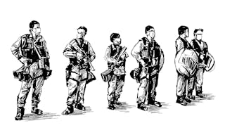 Drawing of the police are standing in Hong Kong