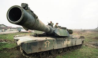 ZUPANIA, BOSNIA - JAN 22: An United States Army M1A1 tank on patrol near Zupanja, Bosnia, on Sunday, January 22, 1995. The tank 