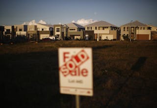 A row of newly-constructed homes selling for over one million dollars each are pictured in the new Sydney suburb of Greenhills B