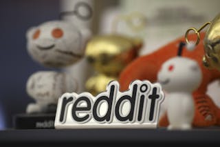 Reddit mascots are displayed at the company's headquarters in San Francisco