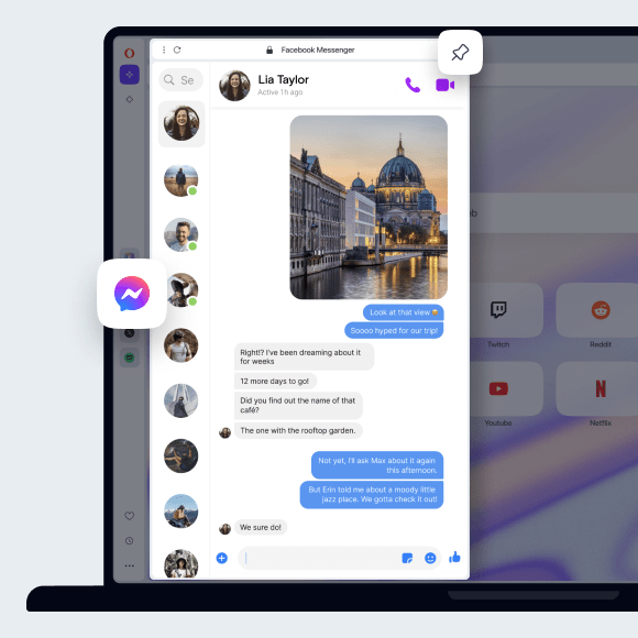 Épingle Messenger dans ton navigateur Opera