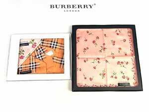 ◆未使用◆BURBERRY LONDON/バーバリー◆ハンカチ 3枚セット◆綿100%◆ピンク系/オレンジ系◆ノバチェック/花◆バーバリーBOX付◆日本製◆