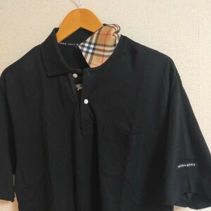 burberry golf バーバリー ゴルフ 襟裏ノバチェック 半袖ポロシャツ L ブラック(黒）